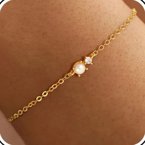 Elegant Copper Chain Bracelet For Women Gold Color Thin Link Metal Chain Bracelet With Artificial Pearl Rhinestone Charms Vintage Elegant Style Girls Jewelry Gift