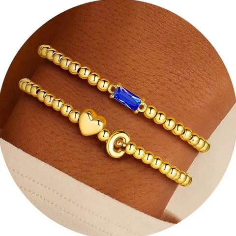 Braccialetto in Rame con Zirconia a Cuore 26 Lettere Moda Minimalista 12 Mesi Pietra Natale Placcato Oro Gioielli Donna