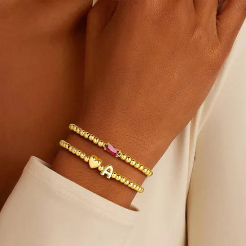 Braccialetto in Rame con Zirconia a Cuore 26 Lettere Moda Minimalista 12 Mesi Pietra Natale Placcato Oro Gioielli Donna