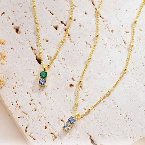 Collana da Donna in Rame Placcato Oro con Ciondolo a Doppio Strass Rotondo Collana a Catena Satellitare Minimalista Gioielli alla Moda per Uso Quotidiano