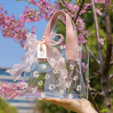 Bolsa de Regalo Transparente de PVC Con Diseño de Margarita Estrella Bolsa para Embalaje de Regalo Con Lazo para Fiesta de Boda