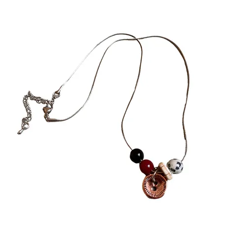 Collana di Perline in Pietra Maculata in Acciaio Inossidabile Choker con Ciondolo a Bottone Vintage Gioielli di Moda per Donna