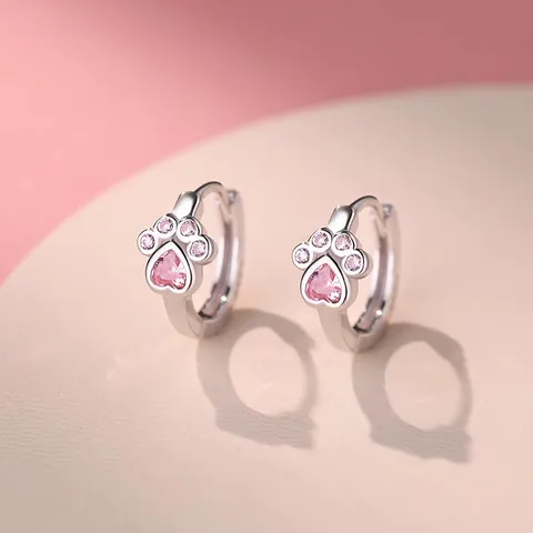 925 Sterlingsilber Katzenpfote Zirkonia Creolen Süsse Herz Inlay Huggie Ohrringe Für Damen Mode Schmuck Geschenk