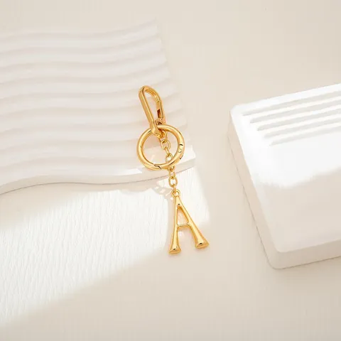 Golden Alphabet Letters Keychain Fashion Simple Versatile Daily Commuting Bag Pendant Metal Hanging Ornament