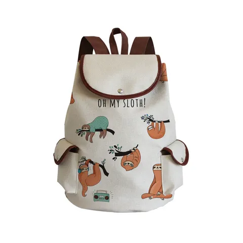 Cute Sloth Unicorn Print Canvas Backpack Large Capacity School Bag For Students Cartoon Floral Jacquard Travel Backpack For Women