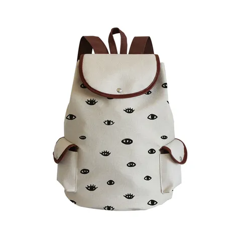 Fashion Printed Canvas Backpack For Students Large Capacity School Bag With Drawstring Flap Casual Travel Daypack Women Backpack