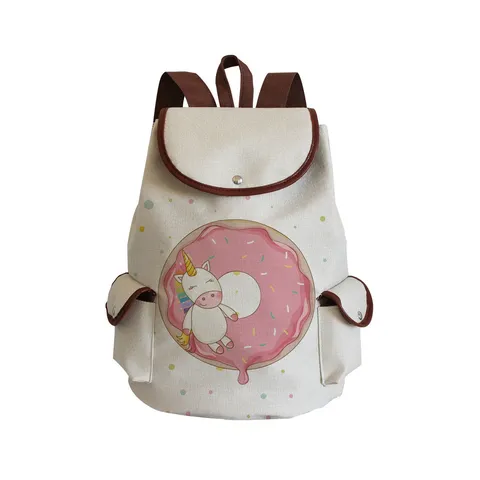 Cute Unicorn Print Canvas Backpack For Women Girls Portable Students School Bag Casual Travel Backpack Breathable Wear Resistant Daypack