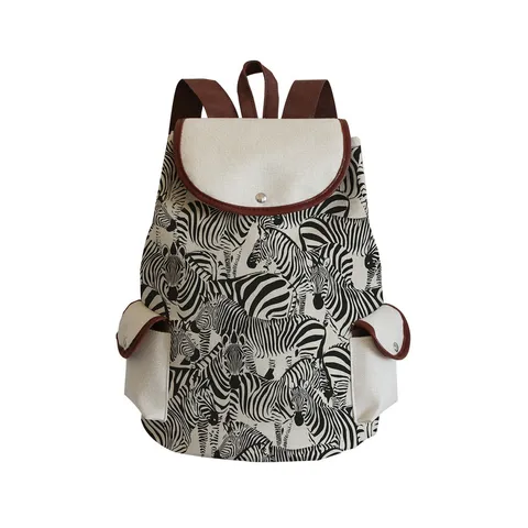 Fashion Printed Canvas Backpack For Students Large Capacity School Bag With Drawstring Flap Casual Travel Daypack Women Backpack