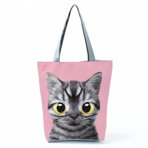Sac Tote Décontracté avec Imprimé Chat en Polyester Sac à Épaule Portable avec Fermeture Éclair pour Femmes Shopping Quotidien Vacances Voyage