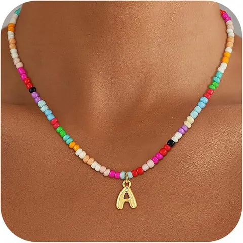 Collana di Perline Colorate Boho per Donna Collana con Ciondolo Iniziale in Rame Gioielli di Moda Personalizzati Regalo Compleanno