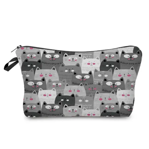 Tragbare Kosmetiktasche Mäppchen Reise Kulturbeutel Organizer Etui Cartoon Süße Katze Druck Muster Reißverschluss Aufbewahrung Handtasche