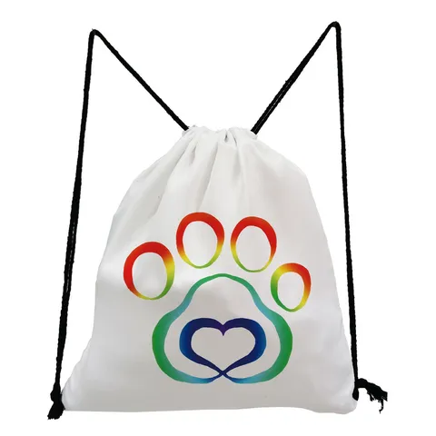 Polyester Cat Paw Print Drawstring Backpack Lightweight Travel Cinch Bag For School Outdoor Kids Women Casual Storage Bag