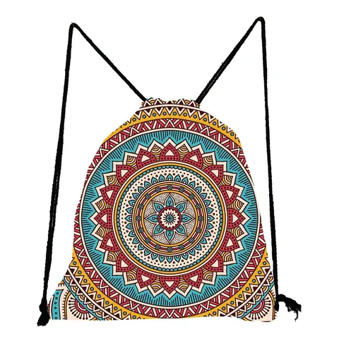 Mandala Bedrukt Trekkoord Tas Polyester Rugzak Sport Cinch Zak Voor Sportschool School Reizen Lichtgewicht Opslag Rugzak Casual Rugzak