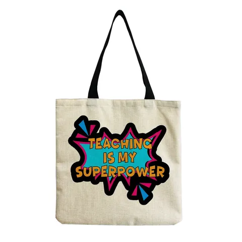 Modische Leinen Segeltuch Tote Bag Für Frauen Kreativer Druck Schoudertasche Handtasche Lässige Einkaufstasche Lehrer Geschenk