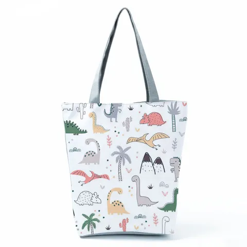 Borsa Tote da Donna con Stampa Dinosauro Cartone Animato Borsa a Tracolla in Poliestere Grande Capacità Borsa a Mano per Studenti Shopping Retro Casual