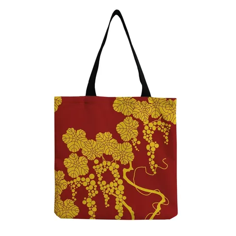 Japanese Style Botanical Floral Print Canvas Tote Bag Large Capacity Casual Shoulder Shopping Bag For Women