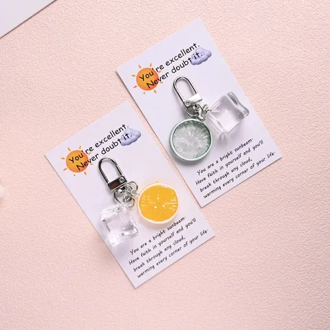 Creative Lemon Ice Cube Keychain Cute Fruit Bag Pendant Minimalist Copper Alloy Key Ring Fashion Accessories Gift