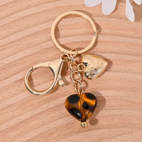 Mode Luipaardprint Hart Hanger Sleutelhanger Retro Metaal Tas Bedel Stijlvolle Vrouwen Sleutelhanger Sieraden Cadeau
