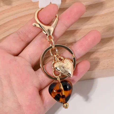 Mode Luipaardprint Hart Hanger Sleutelhanger Retro Metaal Tas Bedel Stijlvolle Vrouwen Sleutelhanger Sieraden Cadeau