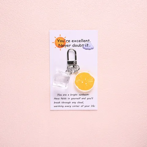 Creative Copper Lemon Ice Cube Keychain Cute Resin Fruit Schoolbag Pendant Fashion Bag Charm Jewelry Gift