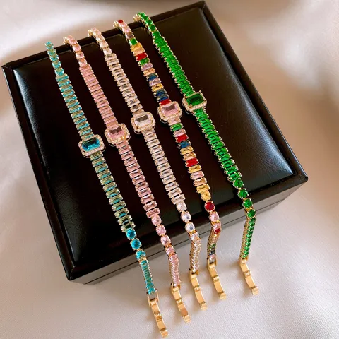 Exquisite Square Zirconia Tennis Bracelet For Women Luxury Colorful Copper Crystal Bracelet Fashion Jewelry Banquet Gift