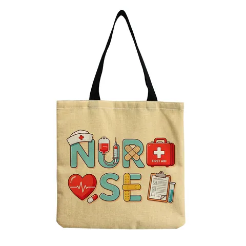 Borsa Tote da Donna in Poliestere con Stampa Tema Infermiera Borsa a Spalla Spesa Riutilizzabile Ecologica per Uso Quotidiano
