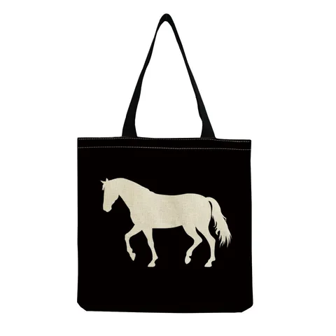Horse Print Foldable Tote Bag Large Capacity Reusable Linen Shopping Bag Women Shoulder Bag Eco Friendly Canvas Handbag