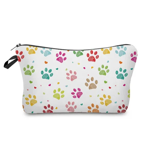 Bolsa de Maquillaje de Poliester con Estampado de Pata Organizador de Aseo de Viaje Portatil Estuche de Almacenamiento con Cremallera