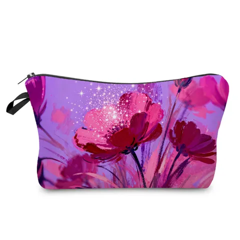 Fashionable Floral Print Makeup Bag Portable Polyester Cosmetic Pouch For Women Travel Storage Bag Zipper Handheld Beauty Case