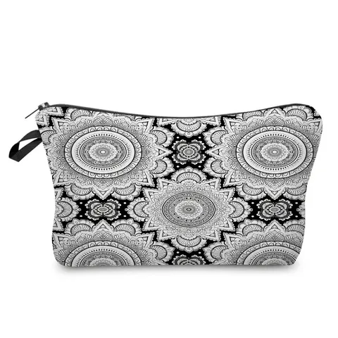 Mandala Print Cosmetic Bag Portable Polyester Toiletry Bag For Women Lightweight Zippered Travel Makeup Pouch Skincare Organizer Handbag