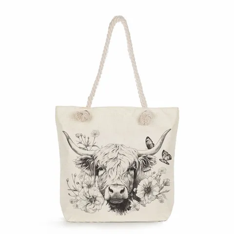 Borsa Tote da Donna Grande Capacità con Stampa Mucca delle Highlands Borsa a Tracolla in Poliestere con Manico in Corda