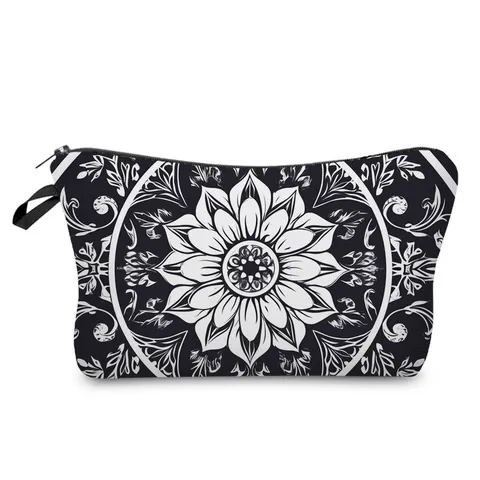 Mandala Print Cosmetic Bag Portable Polyester Toiletry Bag For Women Lightweight Zippered Travel Makeup Pouch Skincare Organizer Handbag