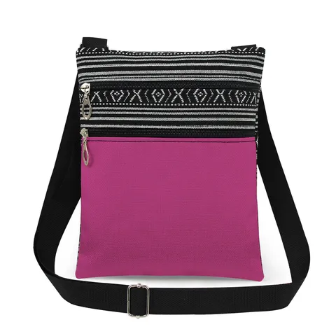 Dames Ultralichtgewicht Crossbody Tas met Dubbele Rits Etnisch Geometrisch Patroon Polyester Messenger Bag voor Dagelijks Gebruik Vrouwen Tas