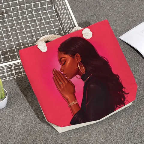Fashion Women Large Capacity Tote Bag Printed Black Woman Art Canvas Shopping Bag With Zipper Shoulder Bag