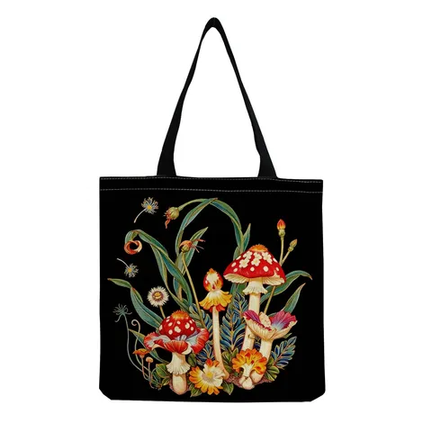 Vintage Pilz Druck Leinen Tragetasche Für Damen Casual Umweltfreundliche Wiederverwendbare Einkaufstasche Leicht Waschbar Schultertasche Handtasche