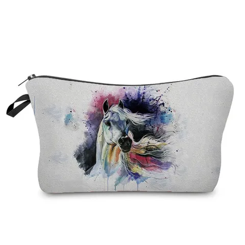 Colorful Horse Print Makeup Bag Polyester Portable Zippered Toiletry Bag Lightweight Cosmetic Storage Bag For Travel Everyday Use