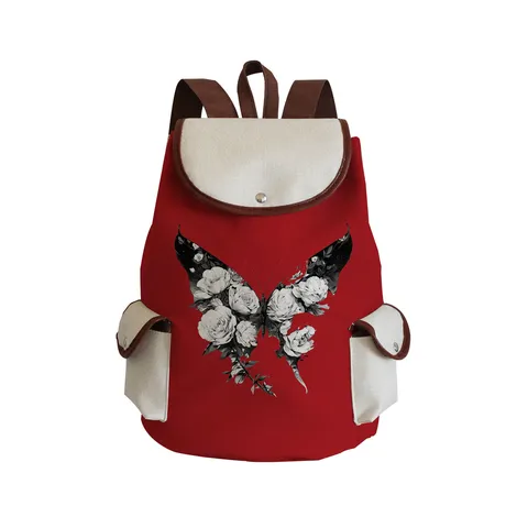 Canvas Butterfly Floral Print Backpack Drawstring Flap School Bag High Capacity Wear Resistant Multipurpose Backpack For Casual Travel Students