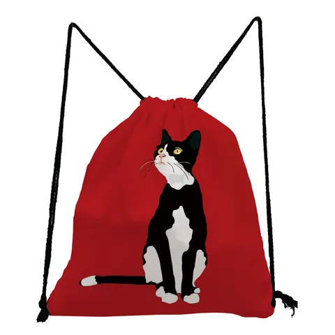 Cat Print Drawstring Backpack Polyester Cartoon Animal Storage Bag Casual Travel Cinch Sack For Women School Shopping Pack