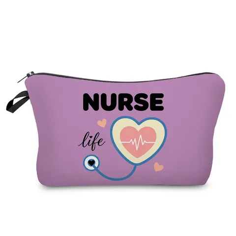 Borsa da Toilette in Poliestere Stampato con Tema Infermieristica Medica Cerniera Portatile Viaggio Stivabile Organizzatore Trucco Astuccio per Quotidiano