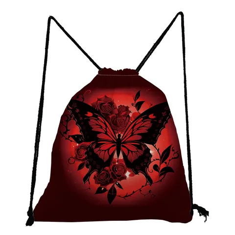 Fashion Butterfly Printed Drawstring Bag Foldable Large Capacity Lightweight Polyester Cinch Sack For Daily Travel Gym Unisex Backpack