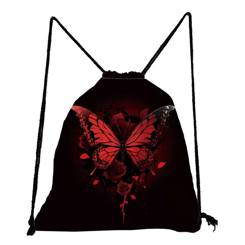 Fashion Butterfly Printed Drawstring Bag Foldable Large Capacity Lightweight Polyester Cinch Sack For Daily Travel Gym Unisex Backpack