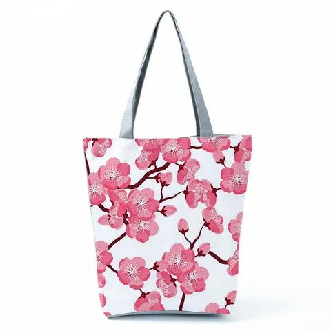 Sakura Τυπωμένη Τσάντα Tote Μεγάλη Χωρητικότητα Πολυεστέρας Αναδιπλούμενη Τσάντα Ψωνιών Φερμουάρ Casual Γυναικεία Τσάντα Ώμου Παραλία