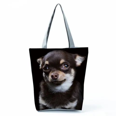 Women Large Capacity Tote Bag Black Cat Dog Print Polyester Shoulder Bag Casual Travel Shopping Handbag With Zipper