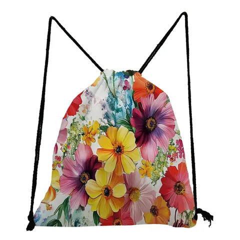 Floral Print Trekkoordtas Lichtgewicht Opvouwbare Polyester Rugzak Casual Sport Opbergtas Voor Reizen Winkelen Vrouwen Mannen