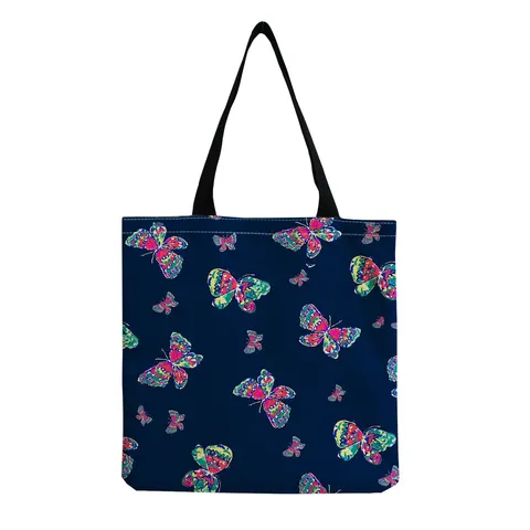 Modische Polyester Einkaufstasche Schöne Schmetterling Blumen Drucken Handtasche Wiederverwendbar Große Kapazität Schultertasche Für Damen Lässig