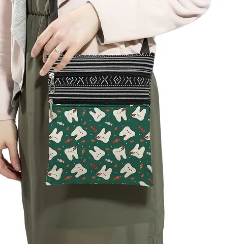 Medical Print Crossbody Bag For Women Double Zipper Nurse Pattern Messenger Bag Polyester Lightweight Adjustable Strap Shoulder Bag Daily Casual Bag