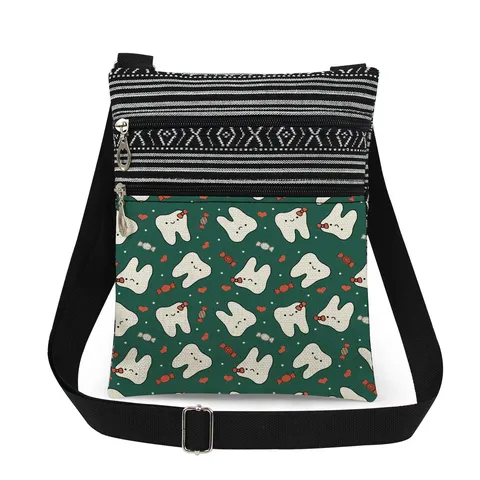 Medical Print Crossbody Bag For Women Double Zipper Nurse Pattern Messenger Bag Polyester Lightweight Adjustable Strap Shoulder Bag Daily Casual Bag