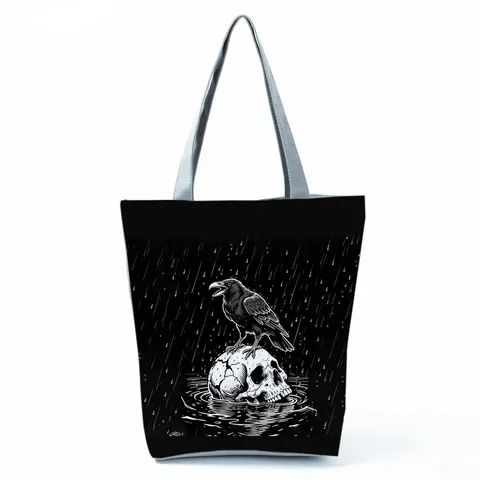 Gotische Schedel Rose Druck Große Kapazität Tote Bag Für Damen Polyester Umhängetasche Punk Streetwear Reißverschluss Handtasche