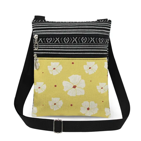 Women Ultra-Light Floral Print Crossbody Bag Double Zipper Messenger Bag With Adjustable Shoulder Strap Casual Polyester Shoulder Bag