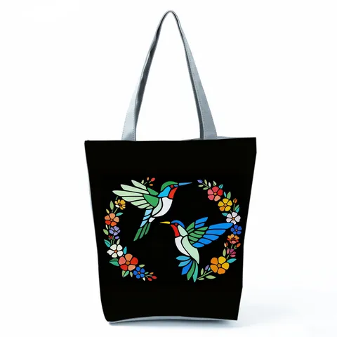 Bolso de Mano de Moda para Mujer con Estampado de Colibrí Gran Capacidad Bolso de Hombro de Poliéster Con Cremallera Bolso Casual Estampado Floral para Diario Viaje